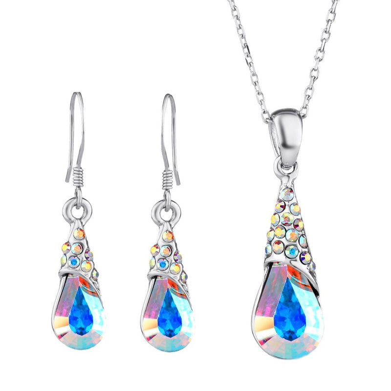 [Australia] - NEOGLORY Platinum-Plated Teardrop Jewelry Set with Crystal Embellished with Crystals from Swarovski White 