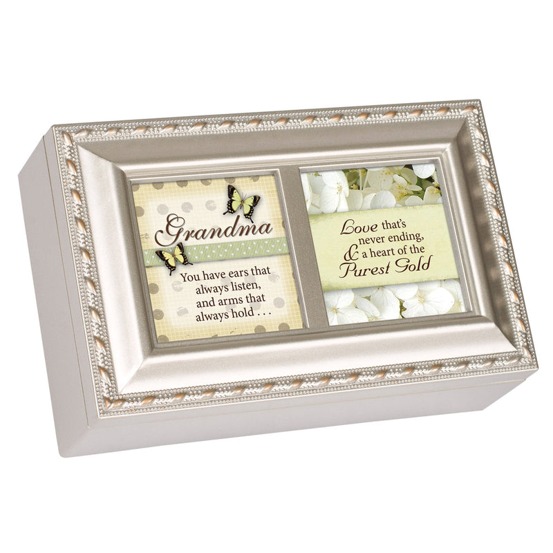 [Australia] - Cottage Garden Grandmother Love Never Ending Brushed Silvertone Jewelry Music Box Plays Amazing Grace 