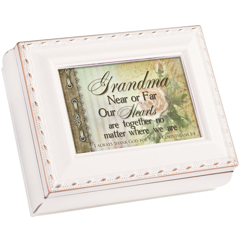 [Australia] - Cottage Garden Grandma Hearts Thank Ivory Rope Trim 4.5 x 3.5 Tiny Square Jewelry Keepsake Box 