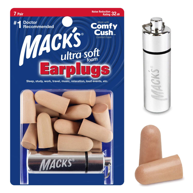[Australia] - Mack’s Ultra Soft Foam Earplugs, 7 Pair + Case – 32 dB Highest NRR, Comfortable Ear Plugs for Sleeping, Snoring, Travel, Concerts, Studying and Noise 