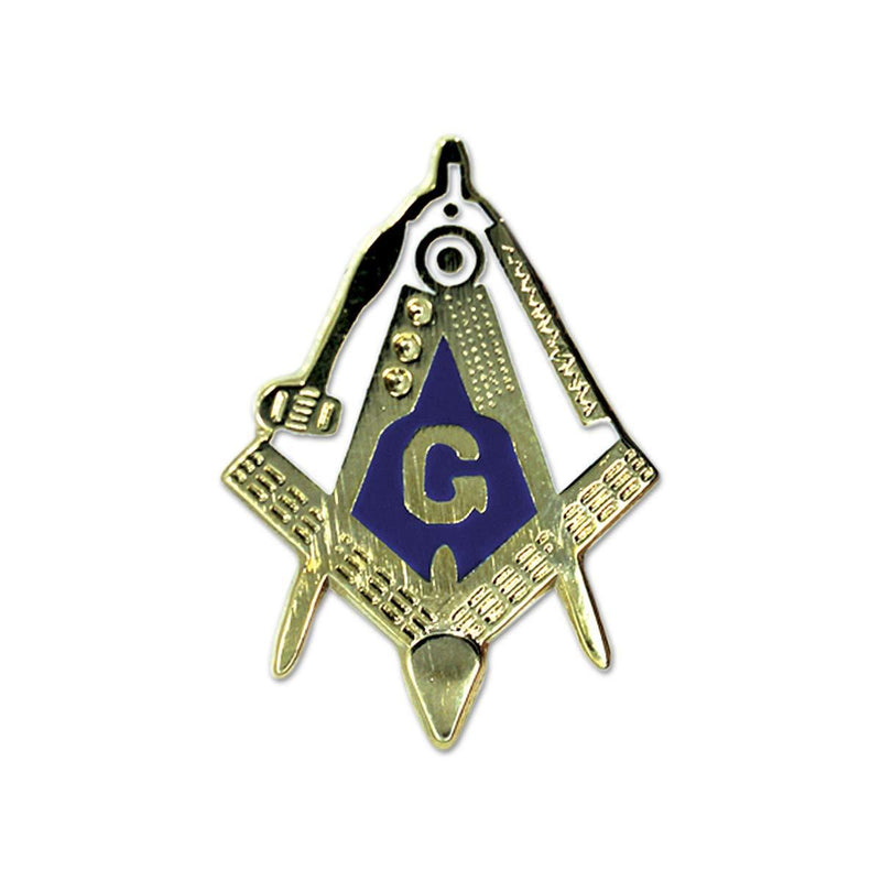 [Australia] - Working Tools Square & Compass Masonic Lapel Pin - [White & Gold][1'' Tall] 