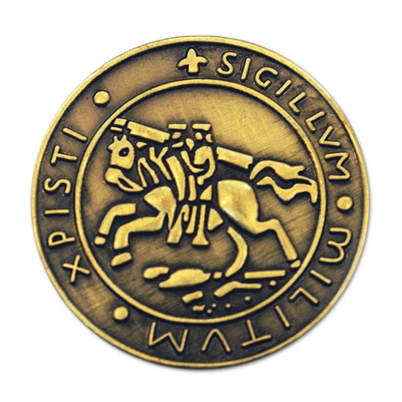 [Australia] - Knights Templar Seal Crusaders Solomon's Temple Round Masonic Lapel Pin - [Antique Brass][7/8'' Diameter] 