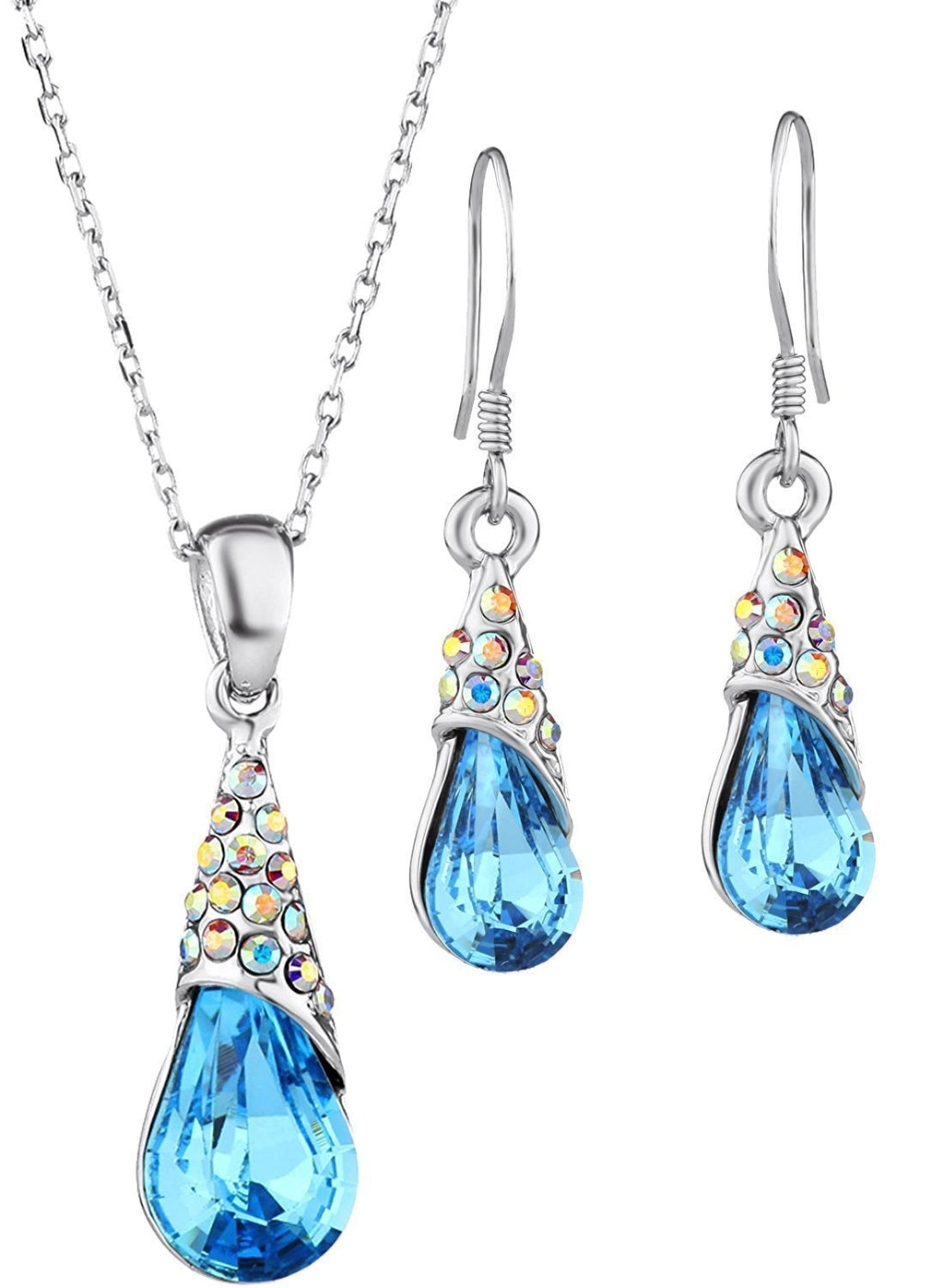 [Australia] - NEOGLORY Platinum-Plated Teardrop Jewelry Set with Crystal Embellished with Crystals from Swarovski Blue 