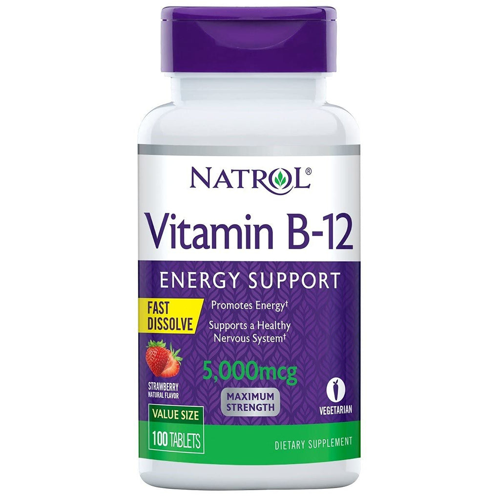 [Australia] - Natrol Vitamin B12 Fast Dissolve Tablets, Promotes Energy, Supports a Healthy Nervous System, Maximum Strength, Strawberry Flavor, 5,000mcg, 100 Count Vitamin B-12 100 Count (Pack of 1) 