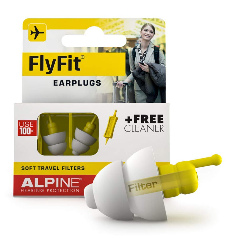 [Australia] - Alpine FlyFit Airplane Pressure Relief Earplugs 100x Reusable Hygienic Flying Plugs Prevent Ear Pain & Reduce Noise for Adults - Plane Travel Hearing Protection with Hypoallergenic Ultra Soft Filter 