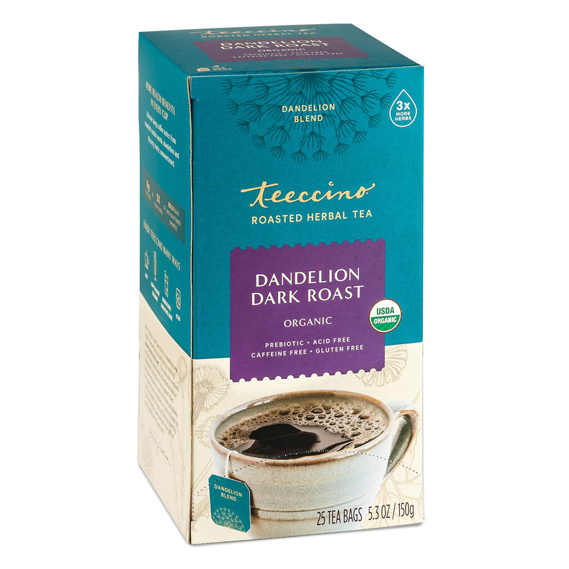 [Australia] - Teeccino Dandelion Tea – Dark Roast – Rich & Roasted Herbal Tea That’s Caffeine Free & Prebiotic with Detoxifying Dandelion Root, 25 Tea Bags 