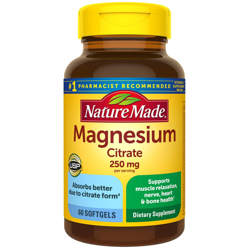 [Australia] - Nature Made Magnesium Citrate 250 mg, Dietary Supplement for Muscle Support, 60 Softgels, 30 Day Supply 60 Count (Pack of 1) 