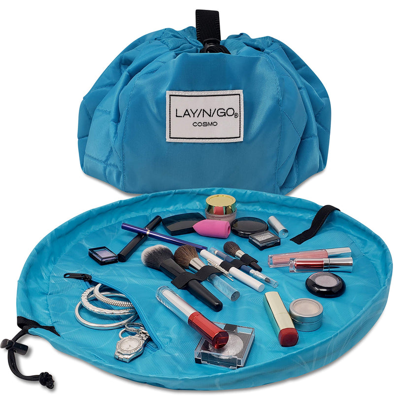[Australia] - Lay-n-Go Drawstring Makeup Bag – Blue, 20 inch - Travel Cosmetic Bag and Jewelry, Electronics, Toiletry Bag – Perfect Holiday Gift Turquoise Blue 