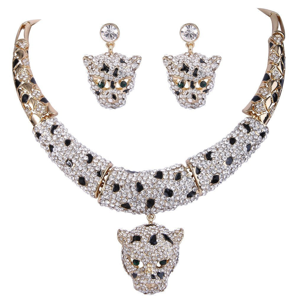 [Australia] - EVER FAITH Gold-Tone Leopard Necklace Earrings Set Clear Austrian Crystal 