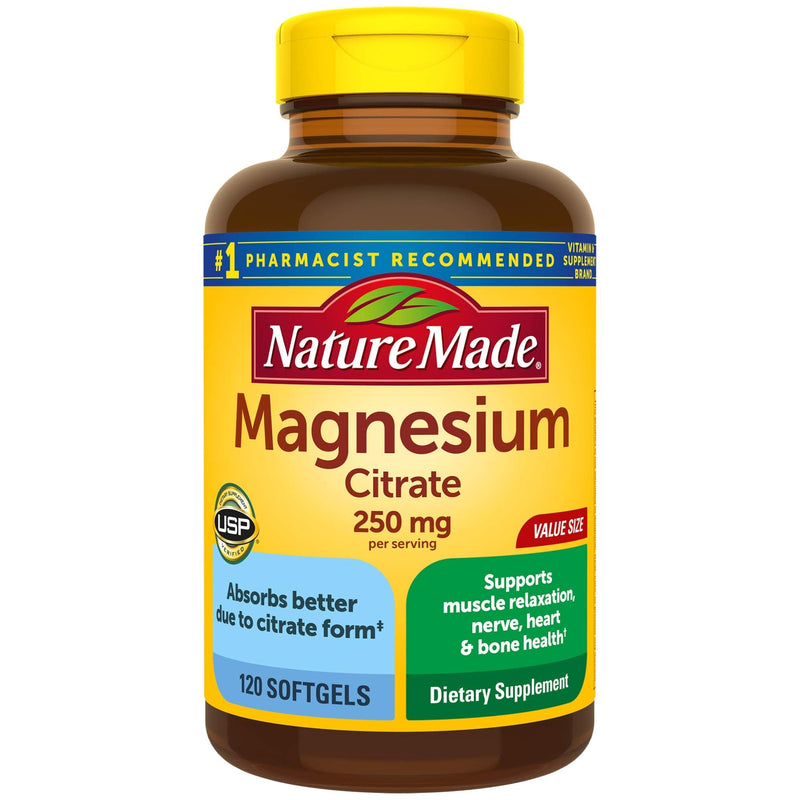 [Australia] - Nature Made Magnesium Citrate 250 mg, Dietary Supplement for Muscle Support, 120 Softgels, 60 Day Supply 120 Count (Pack of 1) 