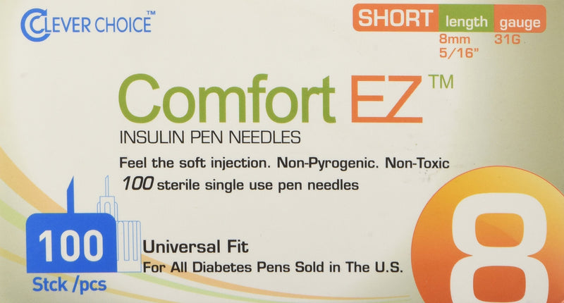 [Australia] - Clever Choice Comfortez Insulin Pen Needles 31g 8mm 100/bx, 100 Count 