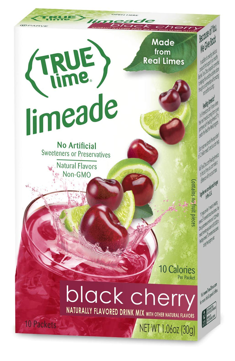 [Australia] - TRUE LIME Black Cherry Limeade Drink Mix (10 Packets) | Made from Real Limes | No Preservatives, No Artificial Sweeteners, Gluten Free | Water Flavor Packets & Water Enhancer with Stevia 