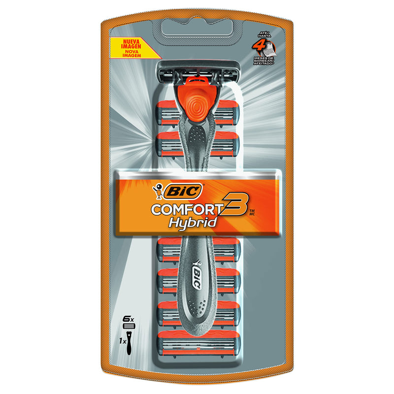 [Australia] - BIC Comfort 3 Hybrid Men's Disposable Razor, 3 Blades, 6 Cartridges and 1 Handle, Black, For a Close and Comfortable Shave 10 Piece Set 