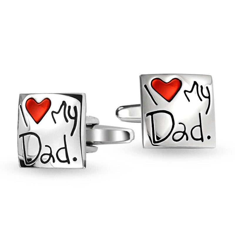 [Australia] - Bling Jewelry I Love My Dad Cufflinks Red Heart Square Cuff Link for Men Shirt Cuff Link Gift for Father Daddy Stainless Steel Enamel 