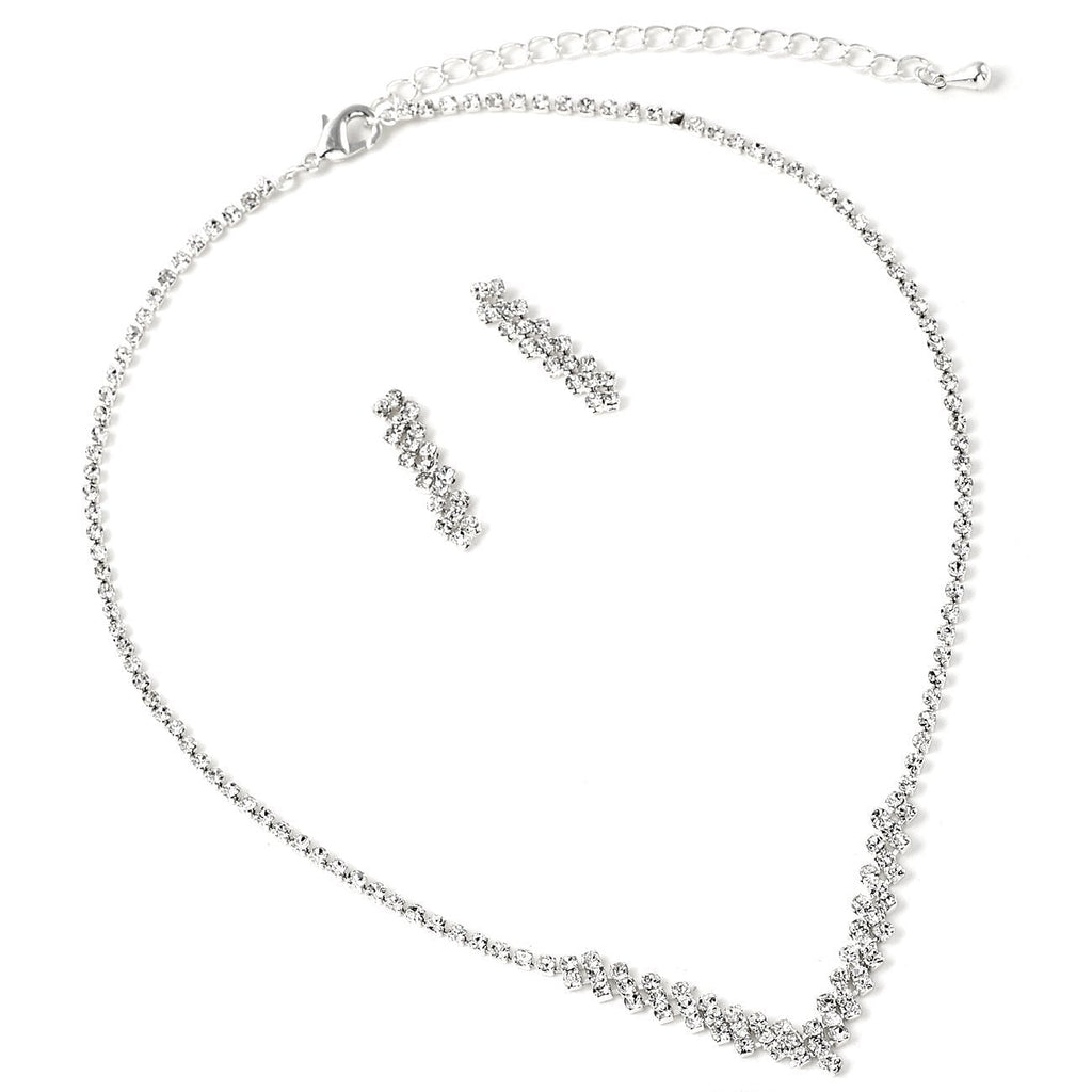 [Australia] - Silver Crystal Long Slanted Diagonal Rhinestone Dangle Earrings 70077-100 