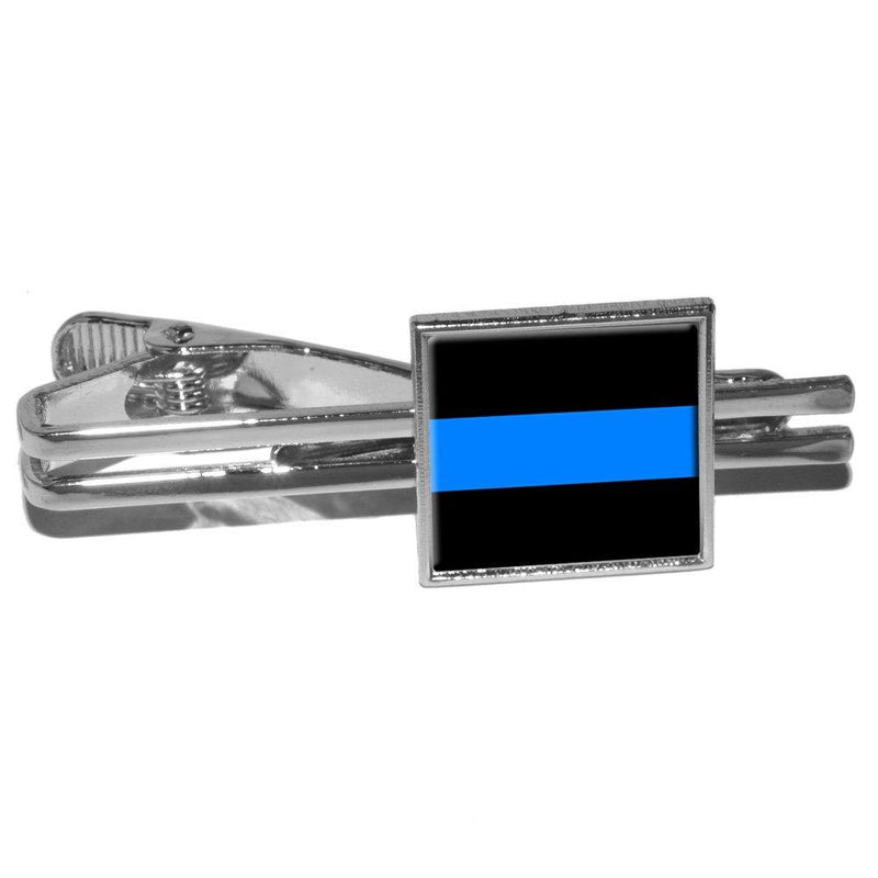 [Australia] - Thin Blue Line - Police Policemen Square Tie Bar Clip Clasp Tack - Silver 