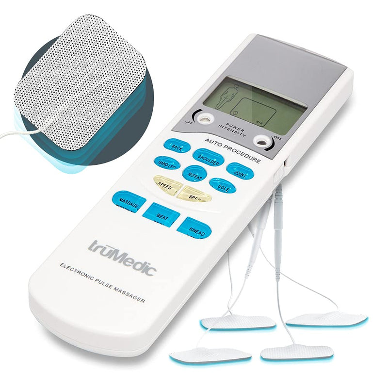 [Australia] - TruMedic TENS Electronic Pulse Unit & 4 Electrode Pads - For Muscle Stiffness, Soreness, Aches & Pains, Perfect for Relaxing Tight Muscles & Nerves for Electrotherapy Pain Management (PL-009) 