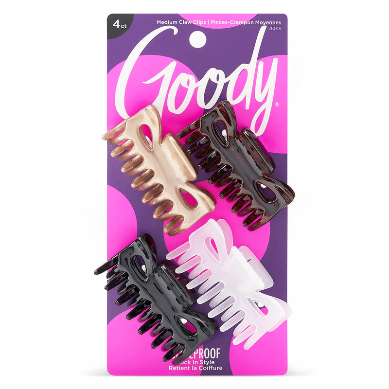 [Australia] - Goody Classics Medium Claw Clips - 4-Pack, Assorted Colors - Great for Easily Pulling Up Your Hair - Pain-Free Hair Accessories for Women, Men, Boys, and Girls 4 Count (Pack of 1) 