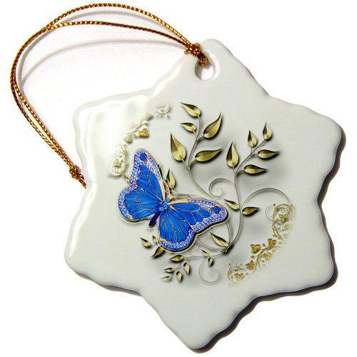 [Australia] - 3dRose ORN_150948_1 Blue Butterfly and Gold Accents Snowflake Ornament, Porcelain, 3-Inch 3 inch Snowflake Porcelain Ornament 