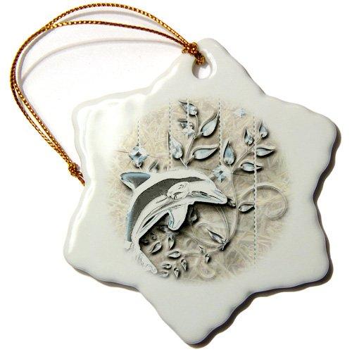 [Australia] - 3dRose ORN_150944_1 Silver Jeweled Dolphin and Silver Accents Snowflake Ornament, Porcelain, 3-Inch 3 inch Snowflake Porcelain Ornament 