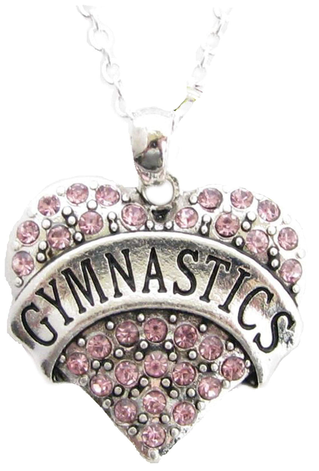 [Australia] - Sports Accessory Store Gymnastics Heart Pink Crystals Silver Chain Necklace 