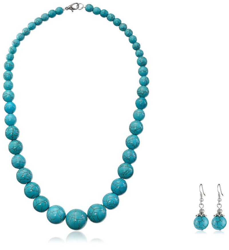 [Australia] - Gem Stone King Green Simulated Turquoise Howlite 20inches Lobster Clasp Necklace Earring Set 