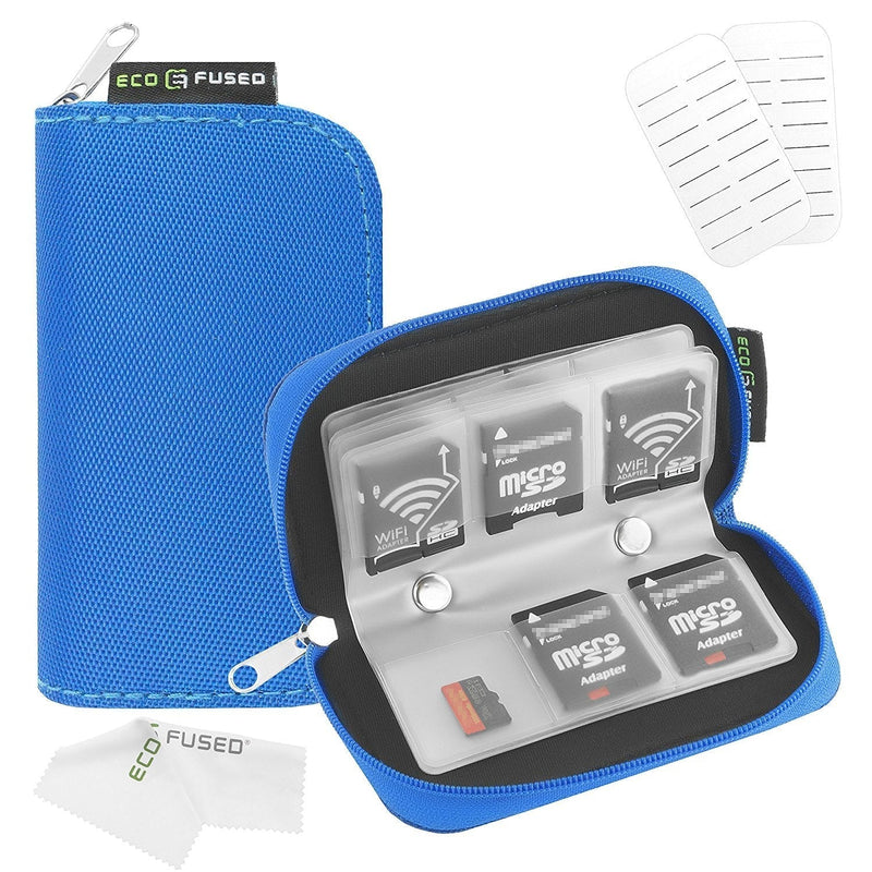 [Australia] - Eco-Fused Memory Card Case - Fits up to 22x SD, SDHC, Micro SD, Mini SD and 4X CF - Holder with 22 Slots - Microfiber Cleaning Cloth Included Blue 