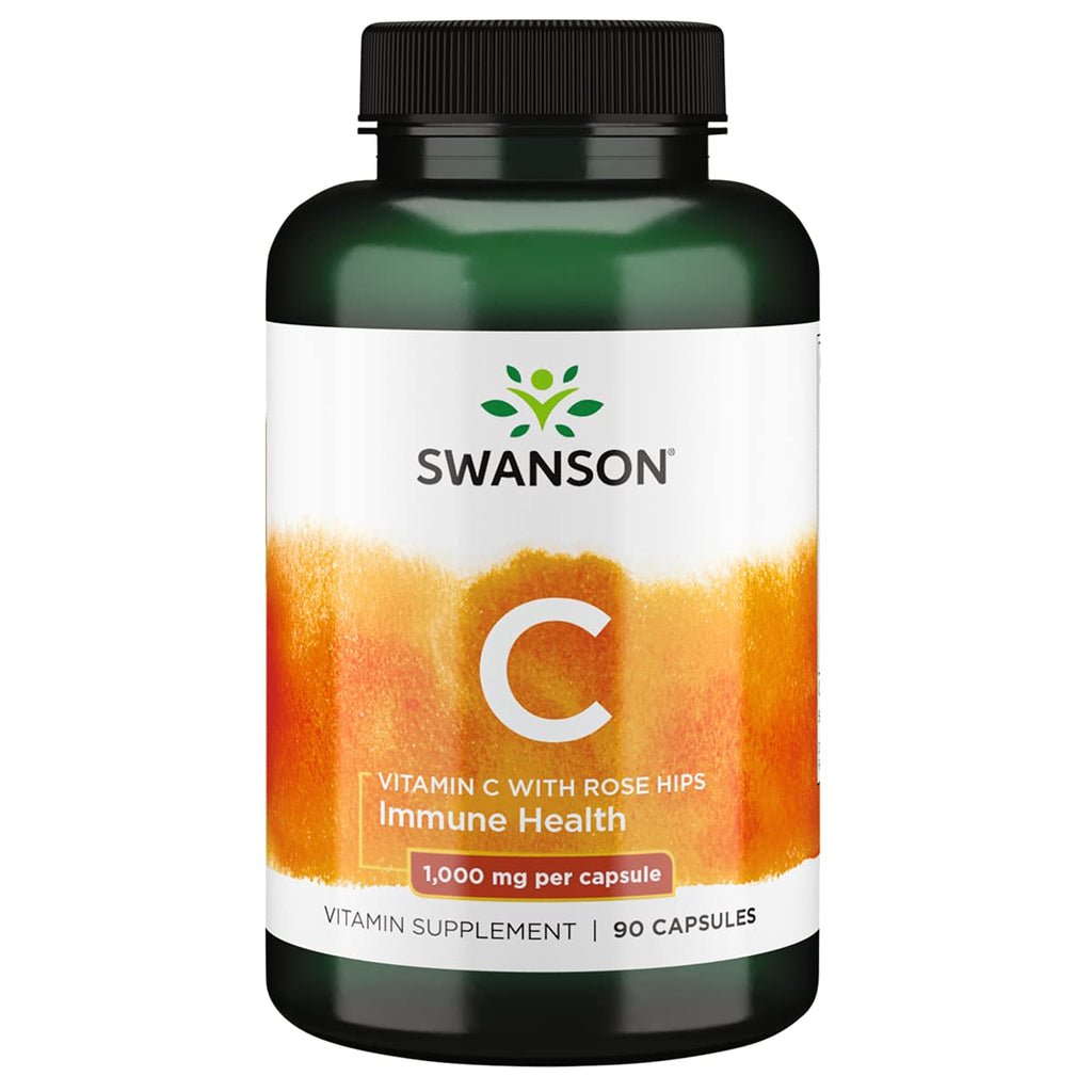 [Australia] - Swanson Vitamin C w/Rose Hips - Herbal Supplement Promoting Skin Health, Heart Health & Immune System Support - Natural Formula Promoting Protection & Wellness - (90 Capsules, 1000mg Each) 
