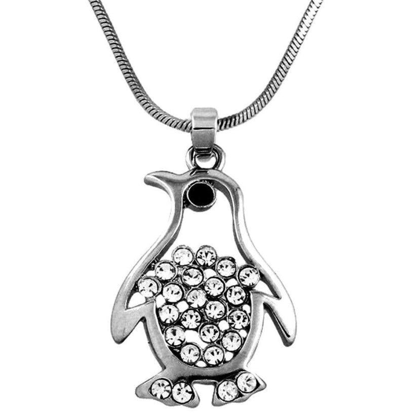 [Australia] - DianaL Boutique Penguin Pendant Necklace Silver Tone Rhodium Plated Clear Crystals Gift Boxed Fashion Jewelry 