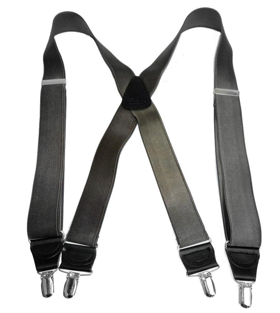 [Australia] - Hold-Ups Charcoal Grey 1-1/2" Wide Suspenders X-back with Silver Clips 