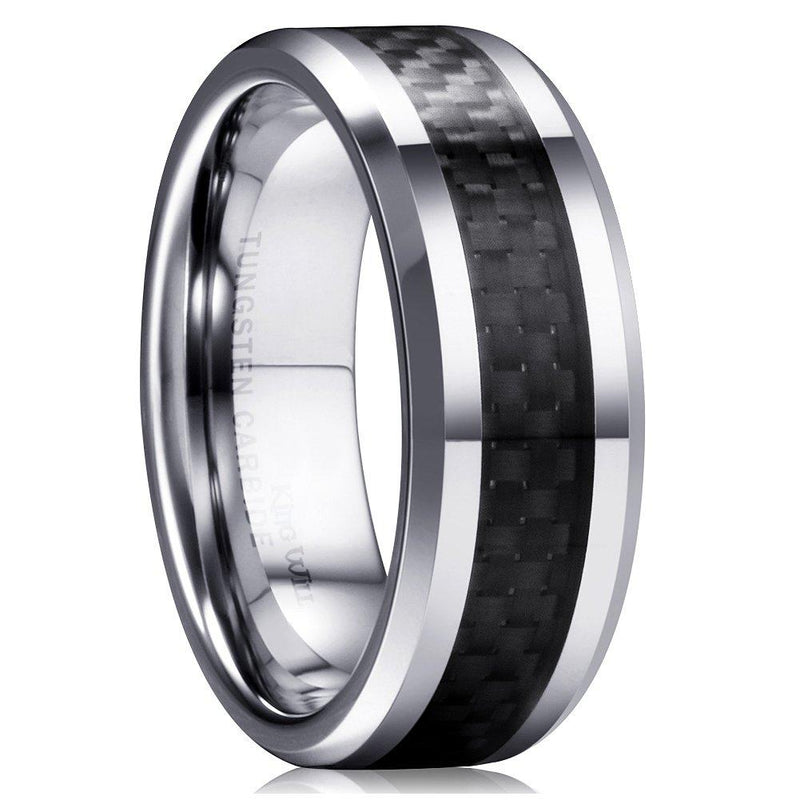 [Australia] - King Will GENTLEMAN 8mm Black/Blue Carbon Fiber Tungsten Carbide Wedding Band Ring Polished Finish Comfort Fit Style 1 7 