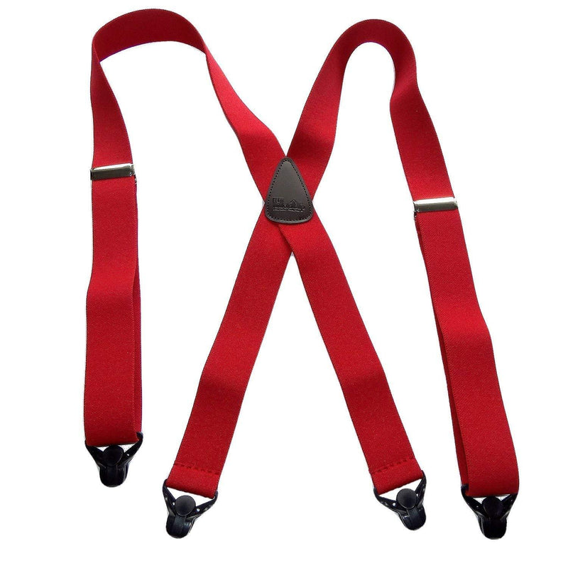 [Australia] - USA Made HoldUp Brand Ski-Ups series bright RED X-back Suspenders with Patented Black Gripper Clasps in 1 1/2" width 