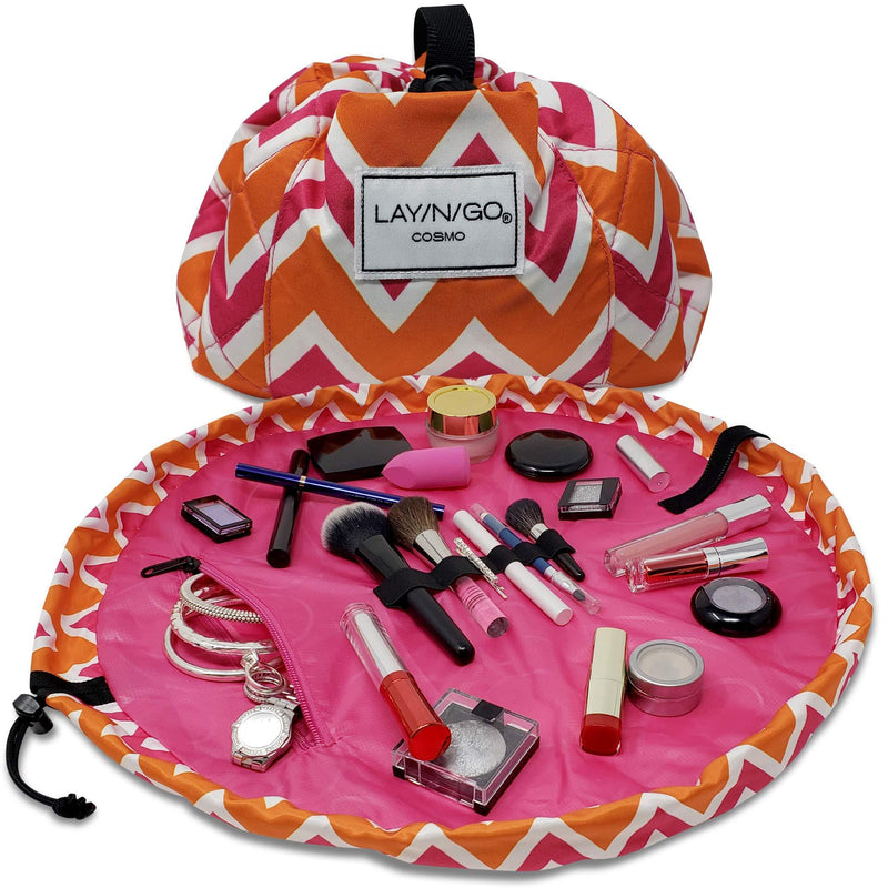 [Australia] - Lay-n-Go Drawstring Makeup Bag – Orange Chevron, 20 inch - Travel Cosmetic Bag and Jewelry, Electronics, Toiletry Bag – Perfect Holiday Gift Zig-Zag 