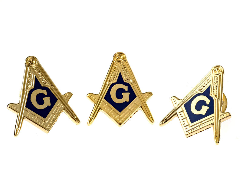 [Australia] - Square & Compass Lapel Pin Masonic Combo Pack Set of 3 - [Blue & Gold][1'' Tall] 