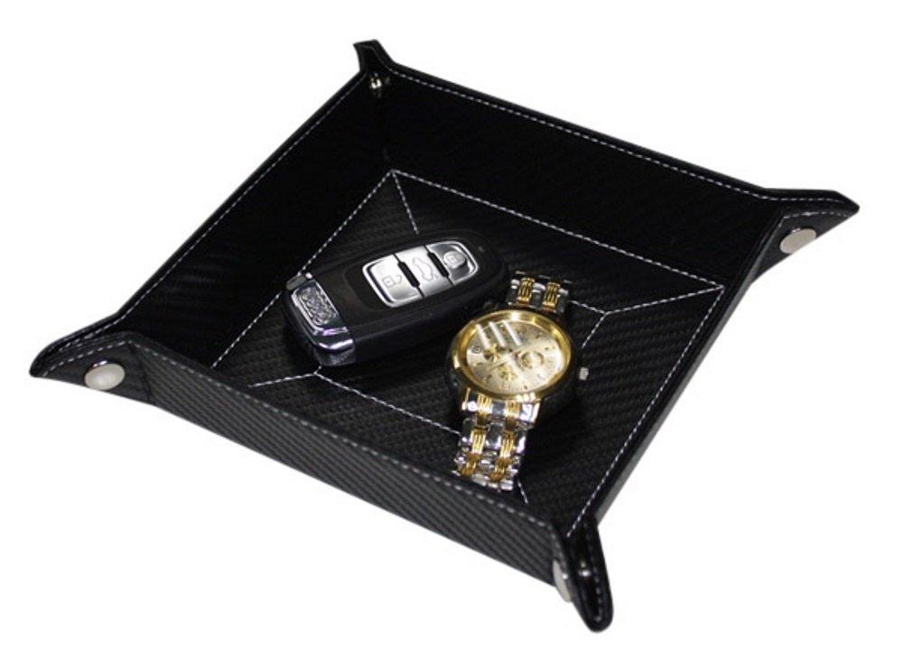 [Australia] - TIMELYBUYS Black Carbon Fiber Catchall Coin Case Valet Tray & Catch-All for Keys, Phone, Jewelry, Valet, Accessories 