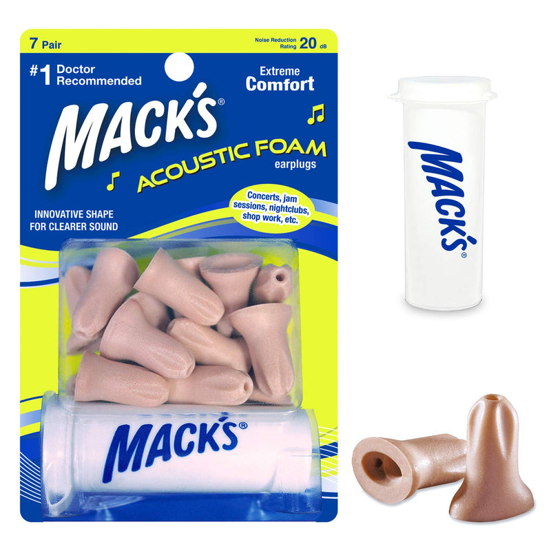 [Australia] - Mack’s Acoustic Foam Earplugs, 7 Pair with Travel Case – Soft, Comfortable Ear Plugs for Concerts, Jam Sessions, Nightclubs and Loud Events 