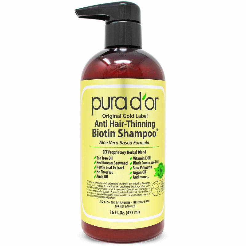 [Australia] - PURA D'OR Original Gold Label Anti-Thinning Biotin Shampoo (16oz) Argan Oil, Nettle Extract, Saw Palmetto, 17+ Herbal DHT Blockers, No Sulfates, Natural Preservatives, Men & Women (Packaging may vary) 