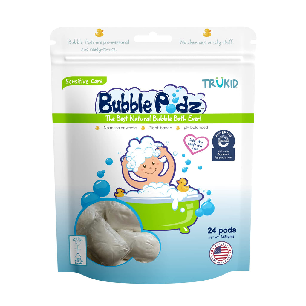 [Australia] - TruKid Soothing Skin (Eczema) Bubble Podz for Baby & Kids, Calming Bubble Bath for Sensitive & Soft Skin, pH Balanced for Eye Sensitivity, Wellness Bubble Bath for Sensitive & Dry Skin, Enriched with Colloidal Oatmeal, and Alantoin, Eases Itchy Skin, U... 