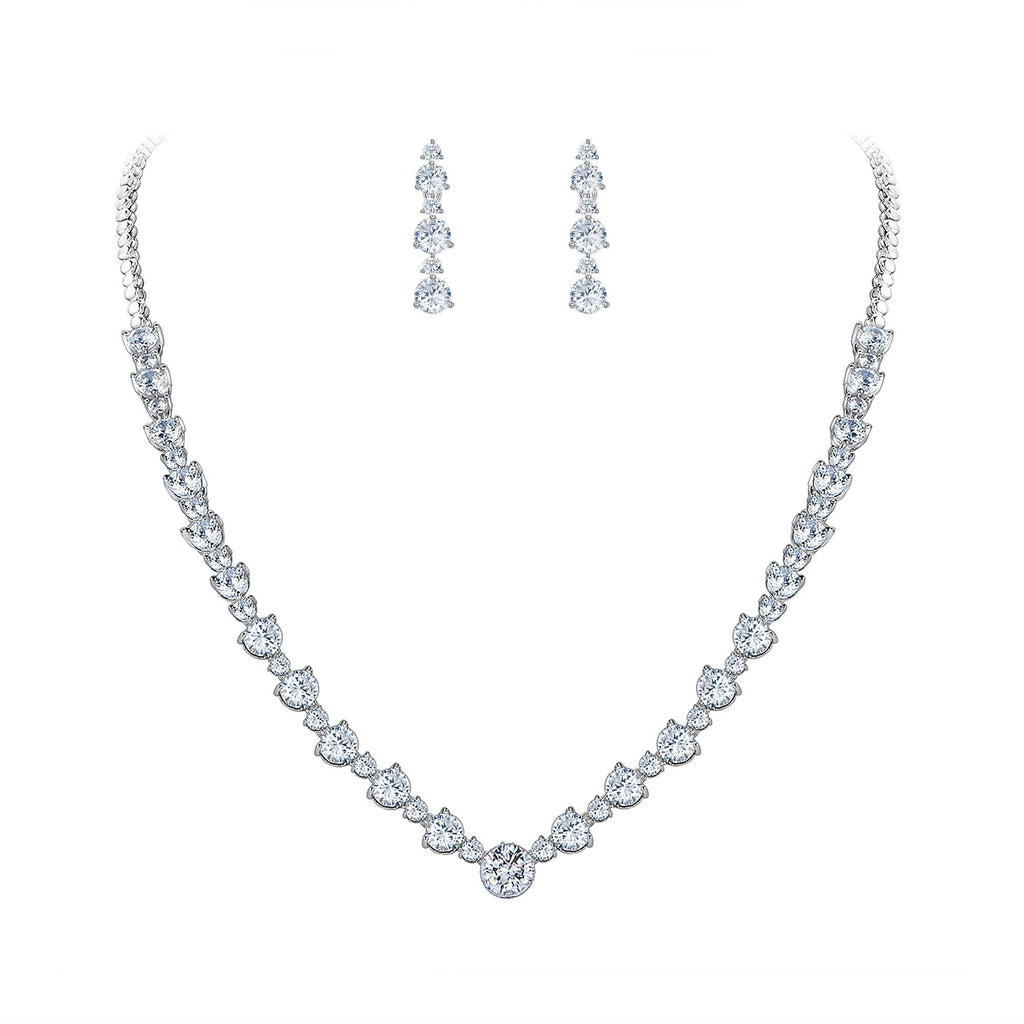 [Australia] - EVER FAITH Wedding Silver-Tone Clear Zircon CZ Flower Circle Necklace Earrings Set 