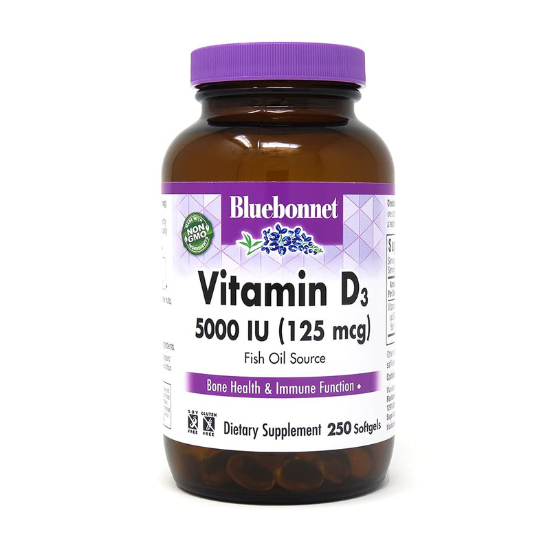 [Australia] - BlueBonnet Nutrition Vitamin D3 5000 IU Softgels, Aids in Muscle and Skeletal Growth, Cholecalciferol from Fish Oil, Non GMO, Gluten Free, Soy Free, Dairy Free, Yellow, 250 Softgels 