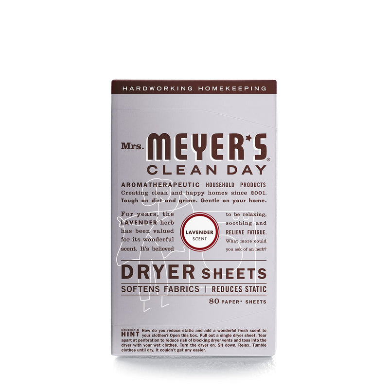 [Australia] - Mrs. Meyer's Dryer Sheets, Fabric Softener, Reduces Static, Infused with Essential Oils, Lavender Scent, 80 Count 
