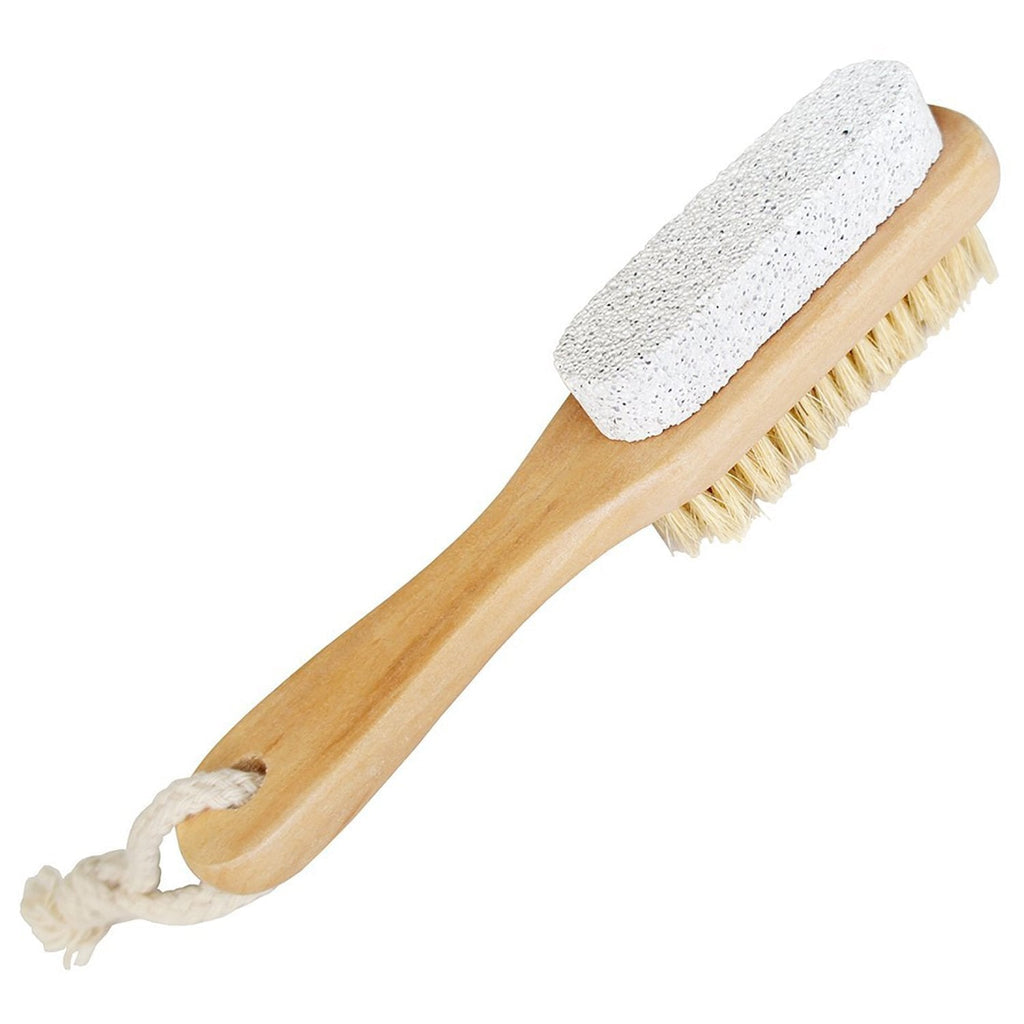 [Australia] - Aisilk Foot Natural Bristle Brush & Pumice Stone Combo W/Rope wooden handle - Exfoliator Pedicures Calluses Remover - Smoother Body skin, feet, elbow Scrubber for Massage SPA Sauna and more 