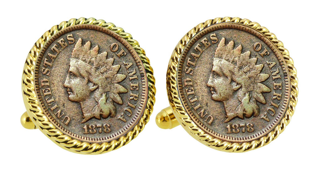 [Australia] - Civil War Indian Head Penny Rope Bezel Coin Cuff Links | United States Coins | Men's Cufflinks | Over 100 Years Old Gold 