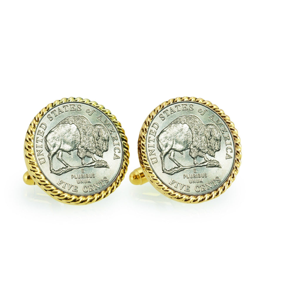 [Australia] - American Coin Treasures 2005 Bison Nickel Rope Bezel Cuff Links Gold 