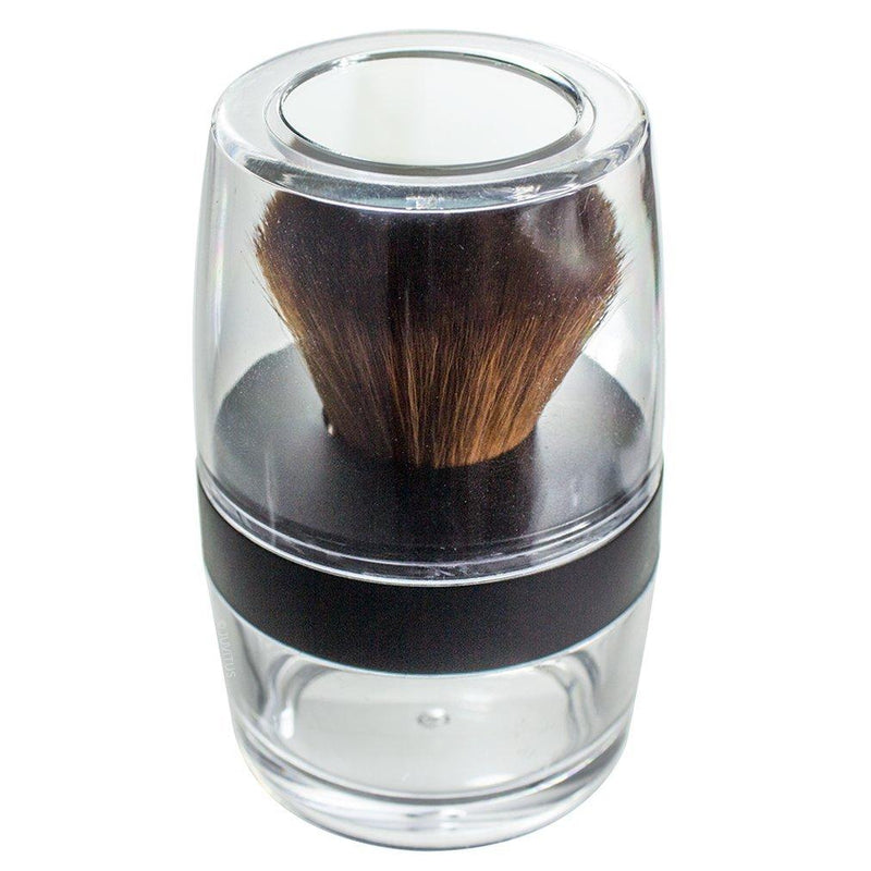 [Australia] - Kabuki Sable Brown Nylon Bristle Brush Sifter Jar - Empty Refillable Travel Jar with Mirror for Mineral Makeup, Powders, Custom Foundations 