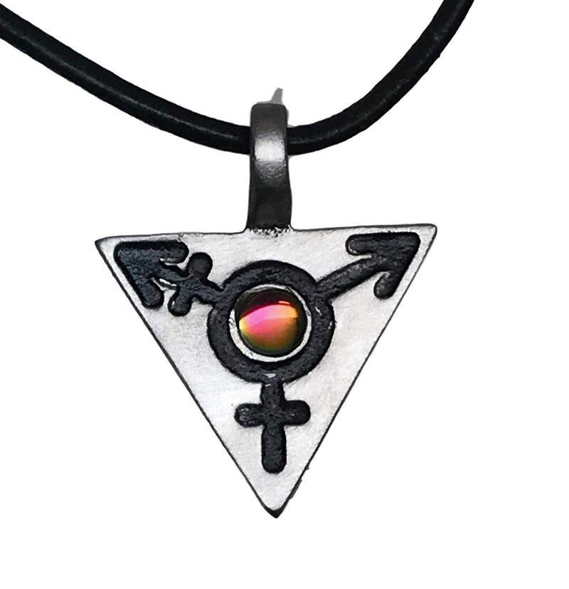 [Australia] - Pewter Transgender LGBT Gay Triangle with Swarovski Crystal Pendant on Leather Rainbow 