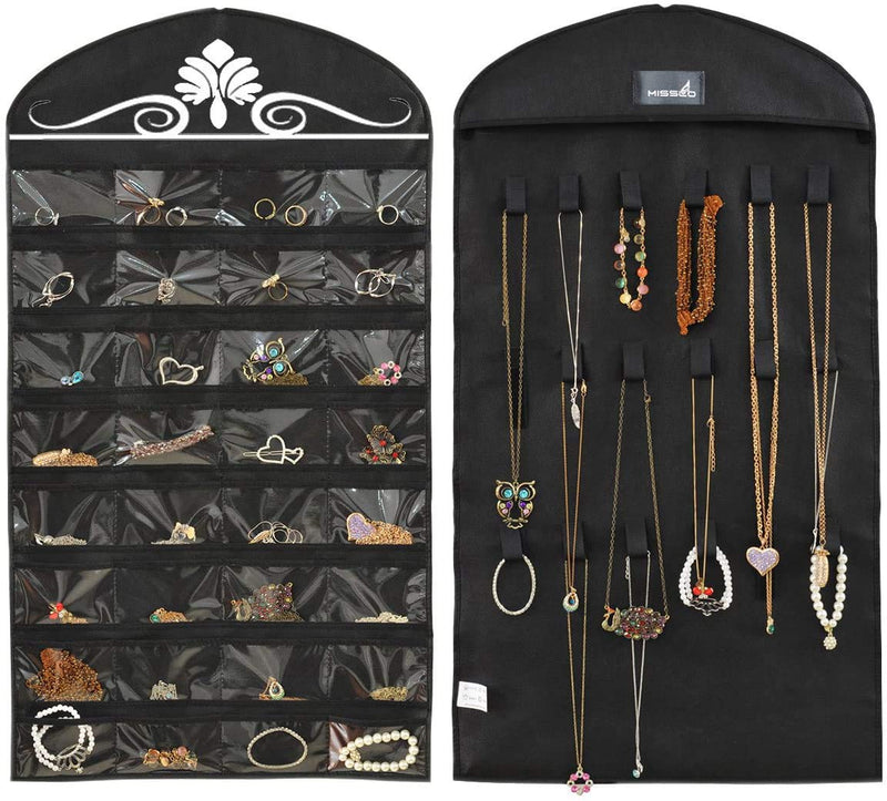 [Australia] - Misslo Jewelry Hanging Non-Woven Organizer Holder 32 Pockets 18 Hook and Loops - Black 