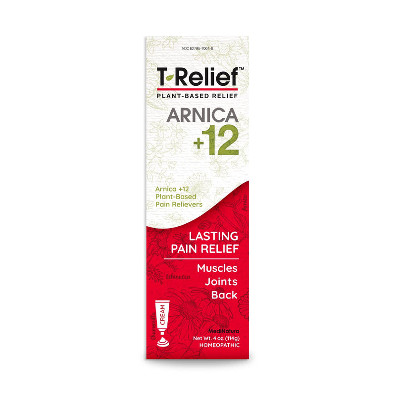 [Australia] - MediNatura T-Relief Pain Relief Arnica +12 Cream Fast-Acting Natural Relieving Actives Help Reduce Back, Neck, Joint, Muscle, Hand & Foot Aches, Pains, & Soreness - Gluten-Free - 4 oz 4 Ounce (Pack of 1) 