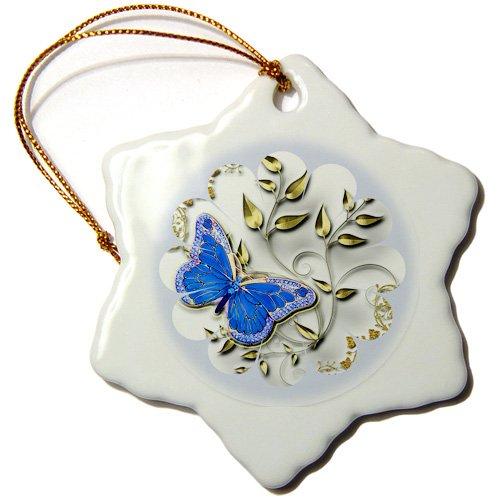 [Australia] - 3dRose ORN_167071_1 Pretty Round Blue Frame, Butterfly and Golden Accents Snowflake Ornament, Porcelain, 3-Inch 3 inch Snowflake Porcelain Ornament 