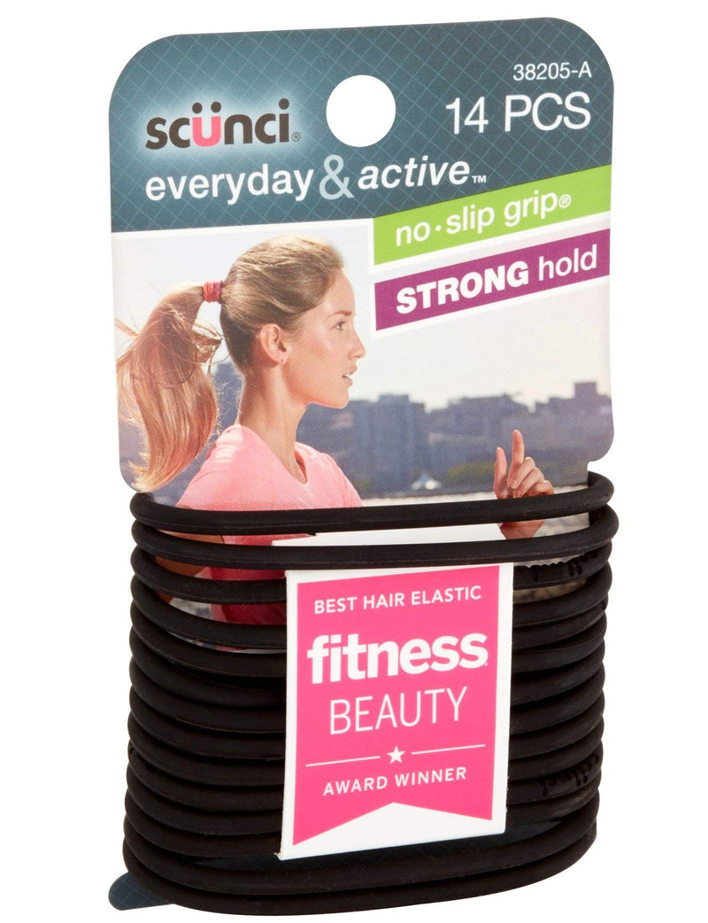 [Australia] - Scunci Black Gel Elastics, No Slip Grip, Strong Hold-Ponytailers (14-pcs) 14 Count (Pack of 1) 